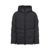 Stone Island Blue Down Jacket With Drawstring Hood And Logo Patch On The Sleeve In Tech Fabric Man In Black