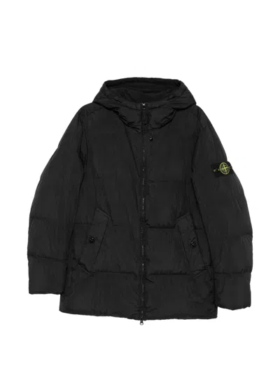 Stone Island Padded Shaped Hood Jacket With Double-adjustable Drawstring And Snap Pockets In Black