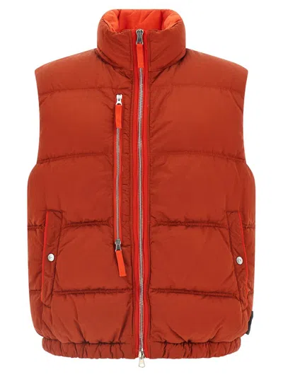 Stone Island Quilted Vest With High Collar And Pockets In Orange