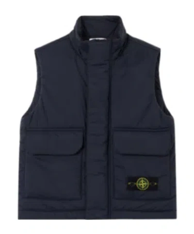Stone Island Padded Vest With Contrast Panels And Flap Pockets In Blue