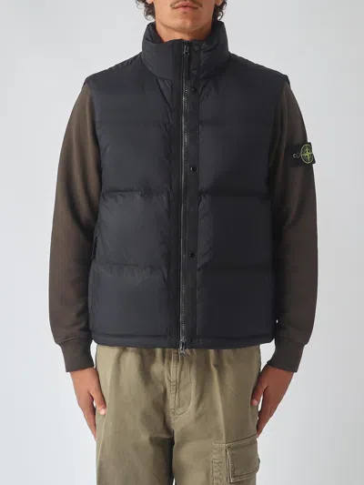 Stone Island Padded Water-repellent Cordura Nylon Vest With Funnel Neck In Blue