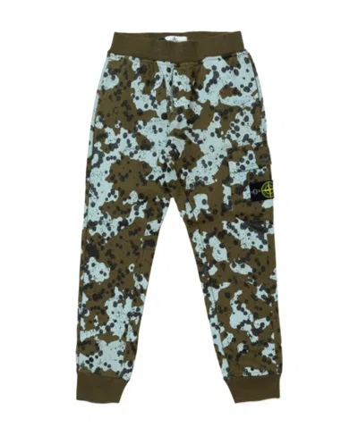 Stone Island Paint-splatter Cotton Track Pants In Green