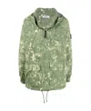 Stone Island Paint-splatter Hooded Windbreaker In Green