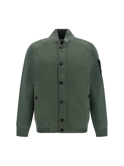 Stone Island Panelled Zipped Jacket In Green