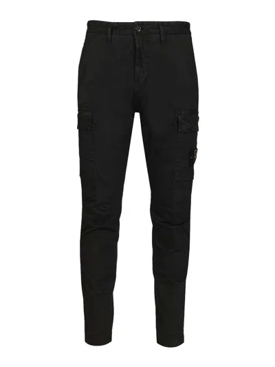 Stone Island Cargo Trousers In Broken Cotton Twill In Black