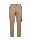 Stone Island Pantalone Cargo In Tela Di Cotone Biologico Garzato Beige In Beige