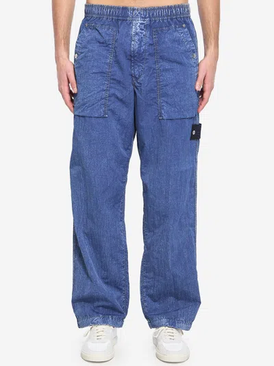 Stone Island Mens Indigo Logo-patch Straight-leg Woven Trousers In Blue