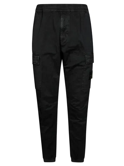 Stone Island Logo Cotton Cargo Trousers In Blue