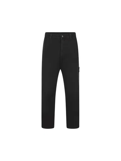 Stone Island Navy Blue Cargo Trousers In Broken Twill Stretch Cotton