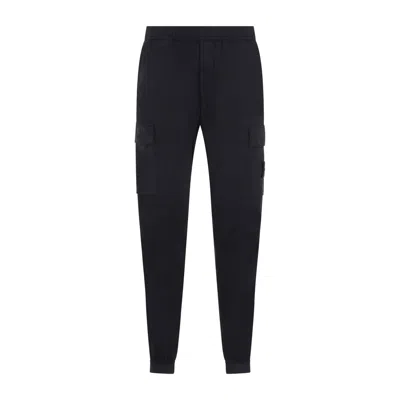 Stone Island Cotton Cargo Pants Elasticated Cuffs In Blue