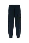Stone Island Cotton Cargo Joggers Elastic Waistband In Blue