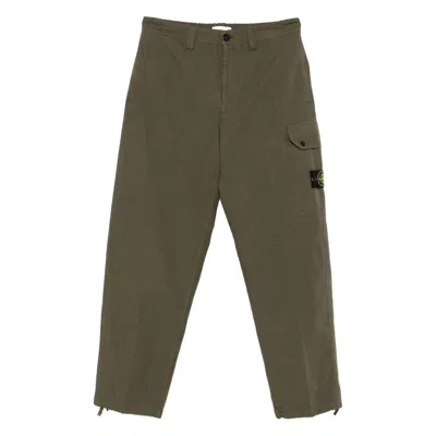 Stone Island Cargo-pocket Cotton Trousers In Green