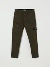 Stone Island Green Pants With Logo Patch On The Front In Cotton Stretch Boy In Green