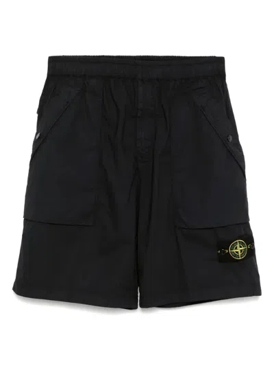 Stone Island Blue Shorts With Elastic Drawstring Waist And Logo Patch On The Front In Cotton Man