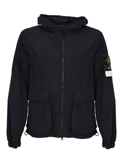 Stone Island Parka In Navy Blue Frosted Nylon In Black