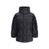Stone Island Quilted Short Parka With Hood And Button Closures In Black