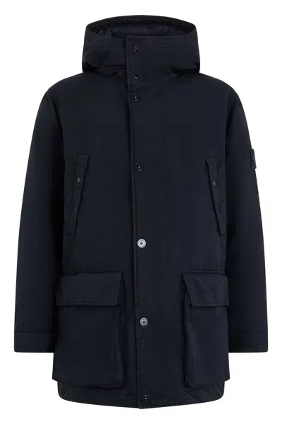 Stone Island Parka Jacket With Hood In Black In Blue