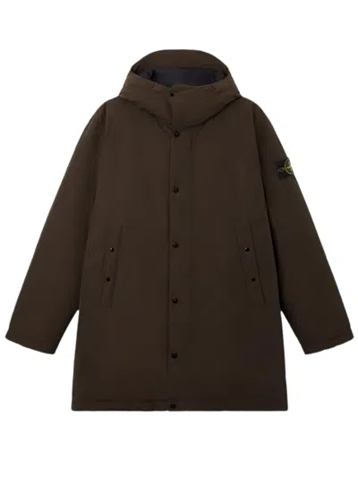 Stone Island Parka Lungo Imbottito In Piuma Con Antigoccia In Grigio