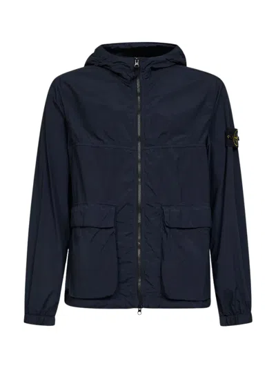 Stone Island Parka With Logo In Blue