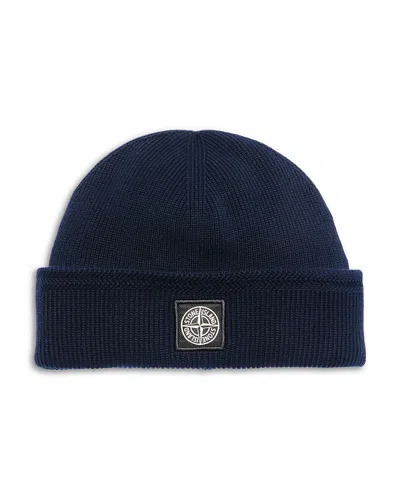 Stone Island Patch Beanie In Blue