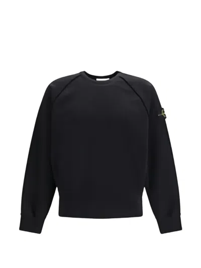 Stone Island Oversized Crewneck Sweatshirt In Brushed Organic Cotton In Black
