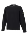 Stone Island Minimalist Black Crewneck Sweater With Ribbed Accents In Black