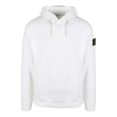 Stone Island Organic Cotton Fleece Hoodie With Logo Badge In White