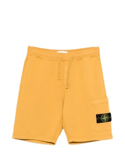 Stone Island Patch Drawstring Shorts In Orange