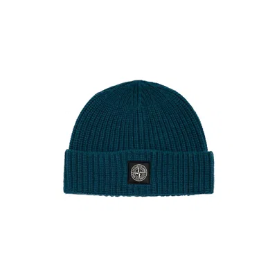 Pre-owned Stone Island Patch Logo Beanie 'cobalt Blue' | Men's Size Onesize