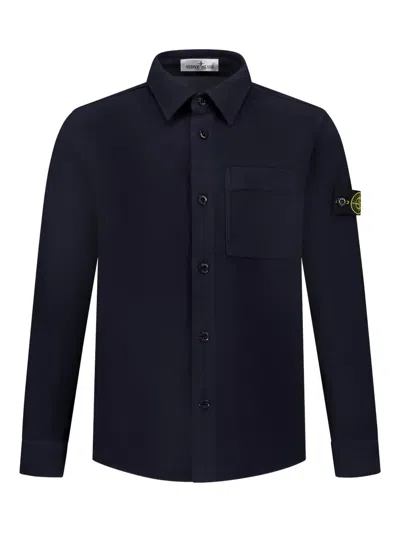 Stone Island Kids' Patch-pocket Button-down Shirt In Blue
