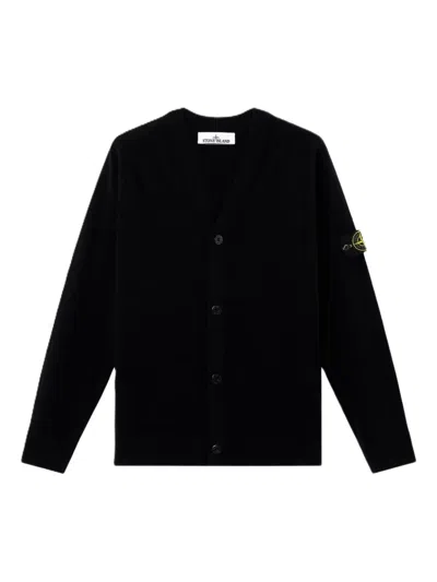 Stone Island Logo Patch Buttoned Cardigan In Black