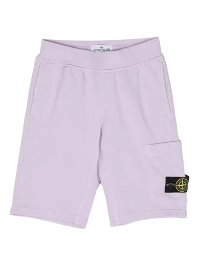 Stone Island Kids' Patch-pocket Cotton Shorts In Purple