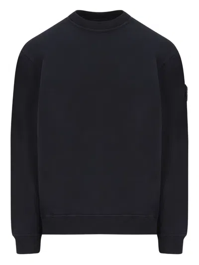 Stone Island Minimalistic Grey Knit Sweater With Round Neckline In Blue