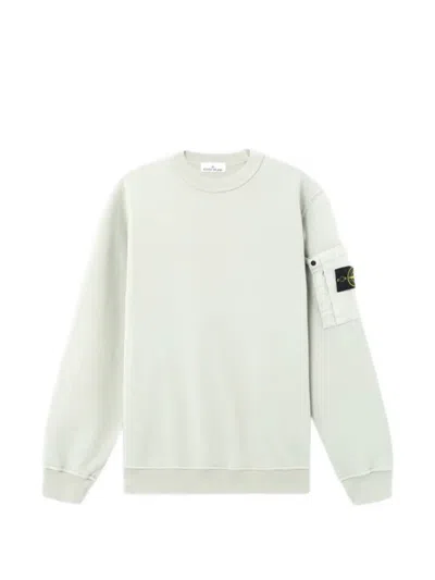 Stone Island Long-sleeve Crewneck Sweatshirt With Ribbed Cuffs And Minimalist Design In Neutral