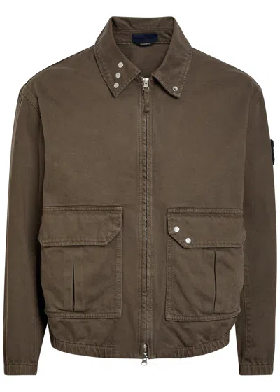 Stone Island Patch Pocket Denim Bomber Jacket In Brown