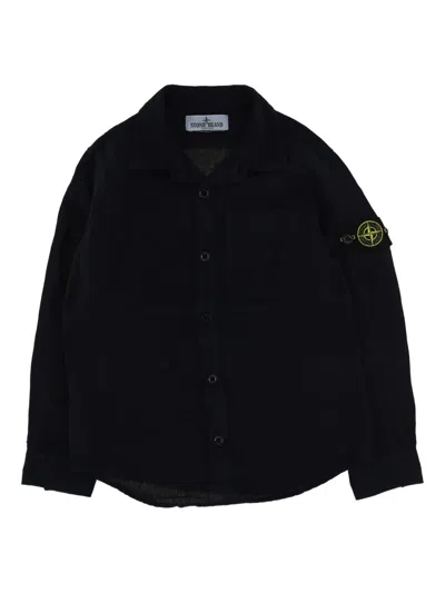Stone Island Kids' Patch-pocket Linen Shirt In Black