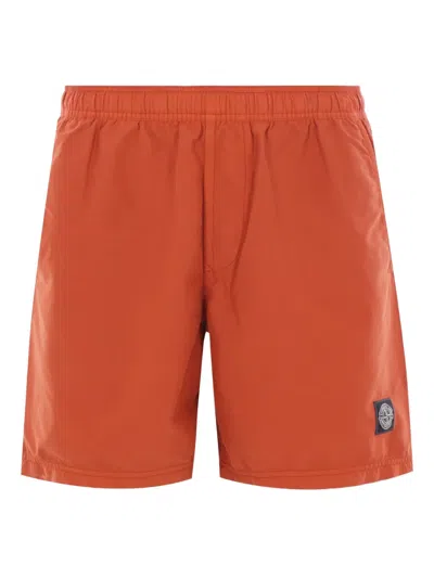 Stone Island Regular Fit Mid-length Swim Trunks In Orange