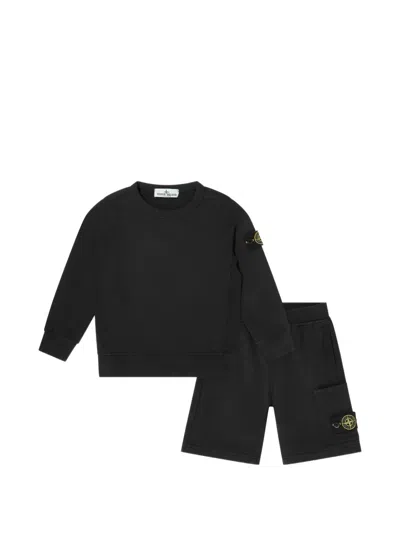 Stone Island Kids' Patch Pocket Shorts Set In Black