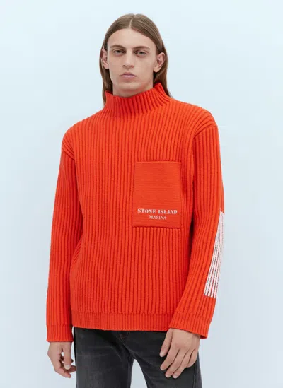 Stone Island Patch Pocket Wool Sweater In Orange