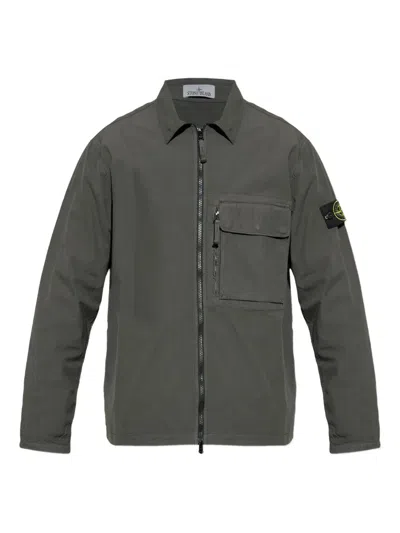 Stone Island Patch-pocket Zip-front Shirt In Gray