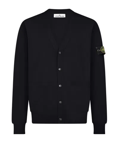Stone Island Logo-patch Buttoned Cardigan In Black