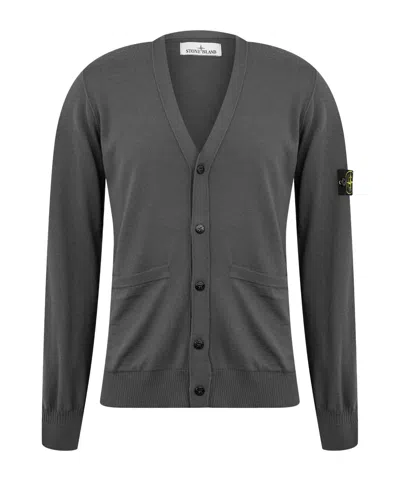 Stone Island Patch Wool Cardigan In Gray