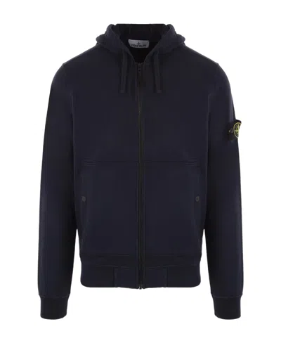 Stone Island Patch Zipper Hoodie In Blue