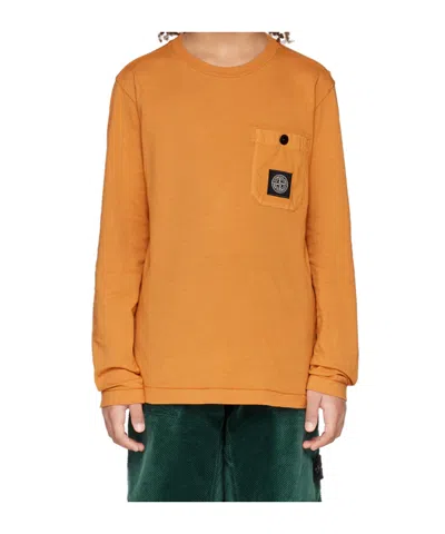 Stone Island Patched Long-sleeved T-shirt In Orange