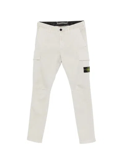 Stone Island Pearl Grey Cotton Trousers In White
