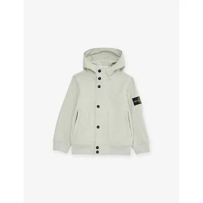 Stone Island Kids' Pearl Grey Hooded Logo-patch Woven Jacket 2-12 In Silver