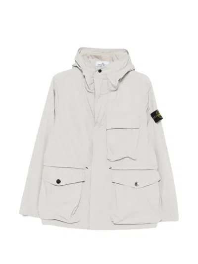 Stone Island Pearl Grey Polyester Short Parka In Multi