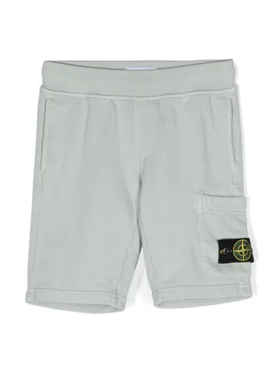 Stone Island Kids' Pearl Grey Sports Shorts With Logo In Grigio