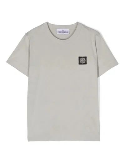 Stone Island Kids' Pearl Grey T-shirt With Logo Patch