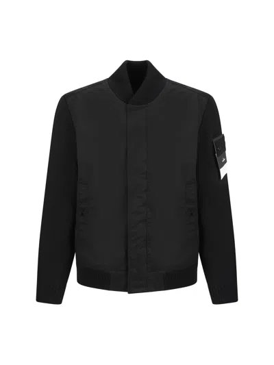 Stone Island Performance Twill Wool Bomber Jacket In Black